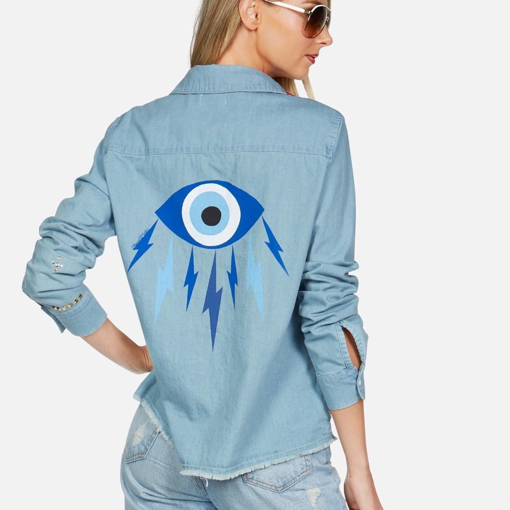 Blue Denim Women's Top with Eye Design